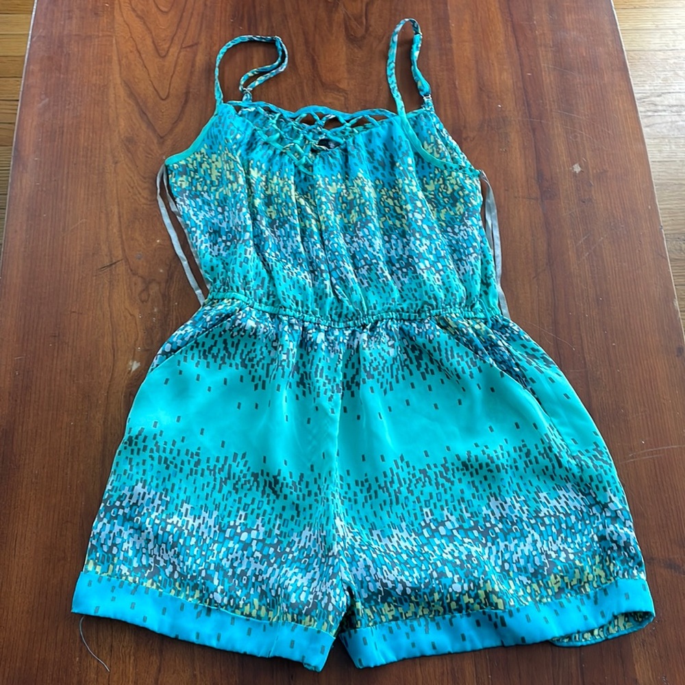 MP Black | Teal Silky Patterned Romper